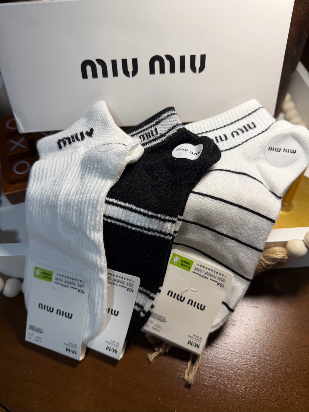 Miu Miu Black & White Casual Ankle Socks Trio